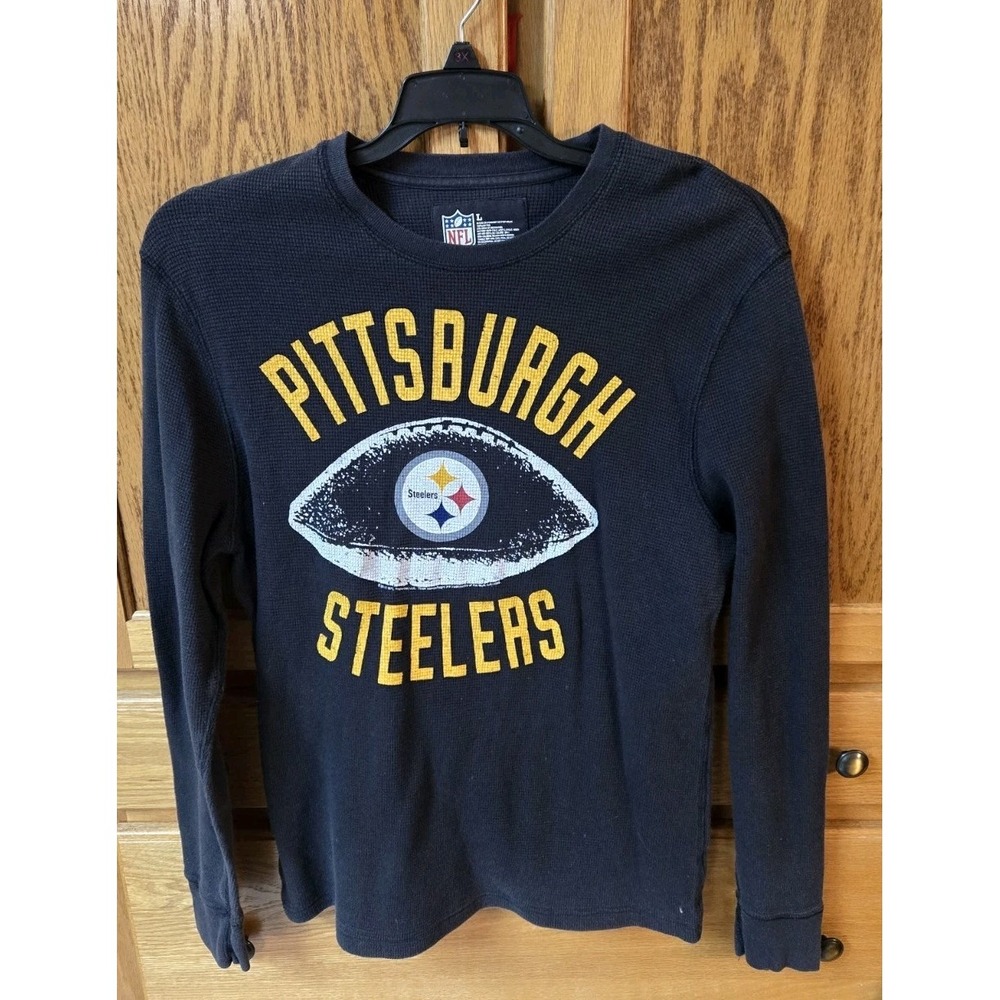Pittsburgh Steelers Mens Lg Black Thermal Waffle Long Sleeve Shirt Licensed NFL